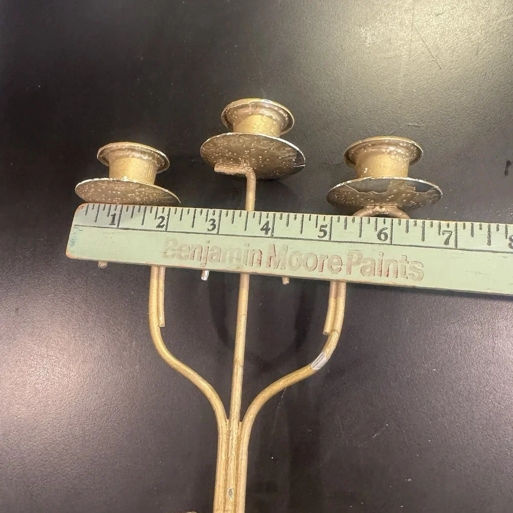Set Of 2 Candelabra 3 Arm‎ Candle Holders Gold Tone Flake Distressed Patina